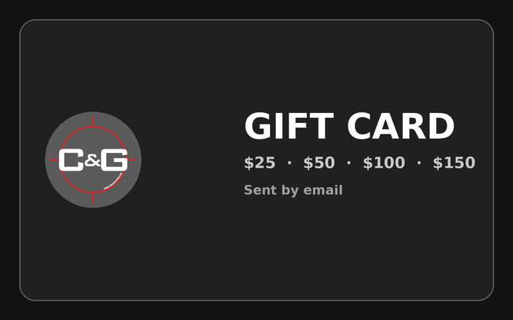 C&G Holsters gift card, $25 to $150, sent by email