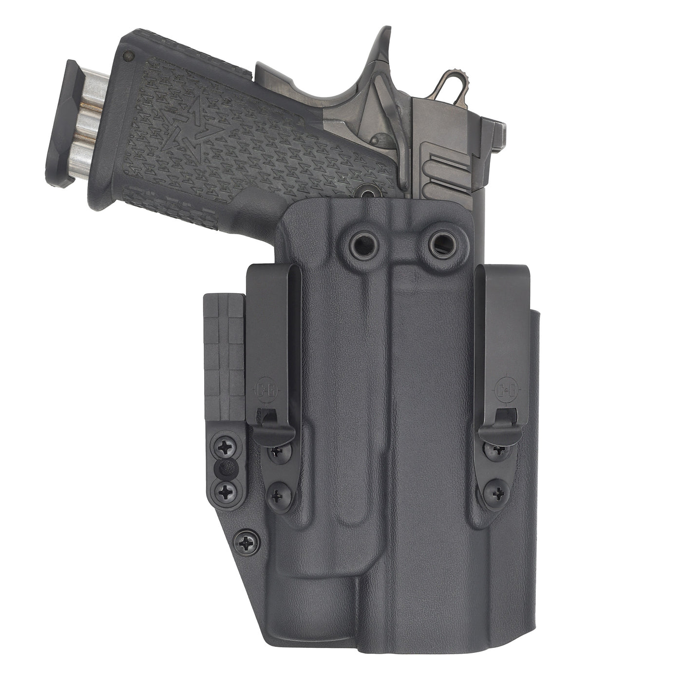 C&G Holsters custom ALPHA UPGRADE IWB Tactical staccato TLR1 in holstered position