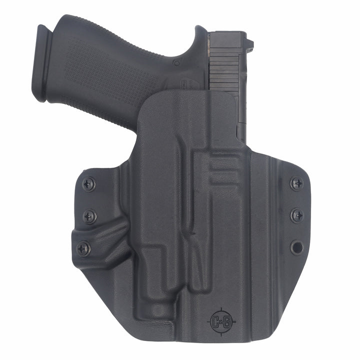 GLOCK 43X with TLR-7 sub seated in a black C&G OWB TACTICAL Kydex holster, outer shell and retention screw