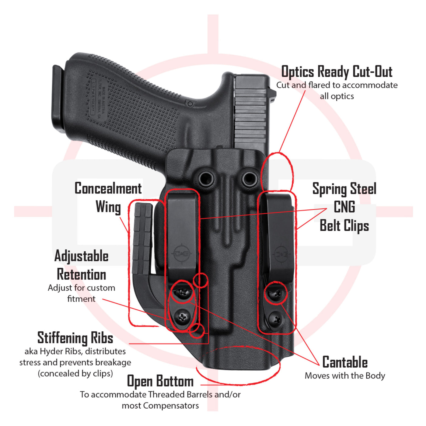 C&G Holsters 0384100 Mod 1 Holster System Iwb Black Kydex Belt Clip Fits  Sig P365 XL