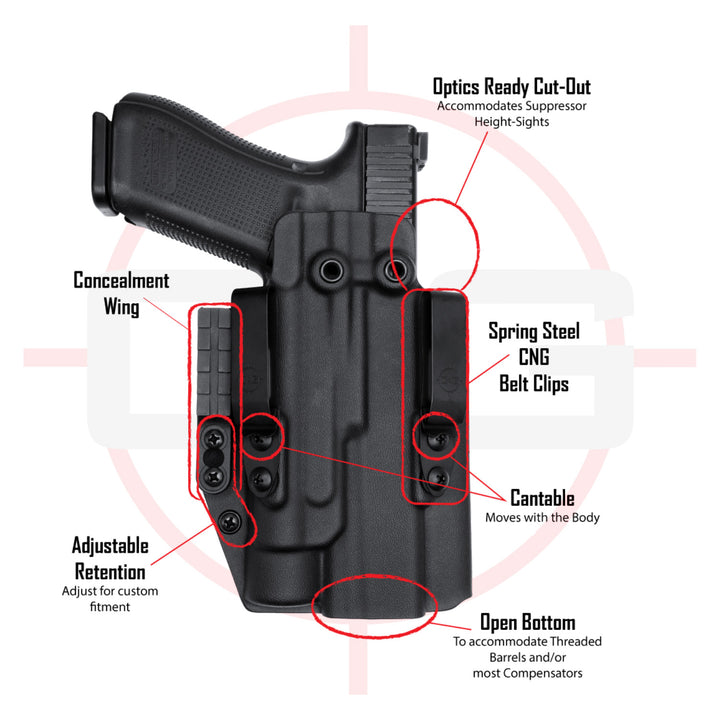 Fodero Da Cintura Per Glock 26,27,28,29,30 Con Torcia Tattica O Puntatore Laser Combinato