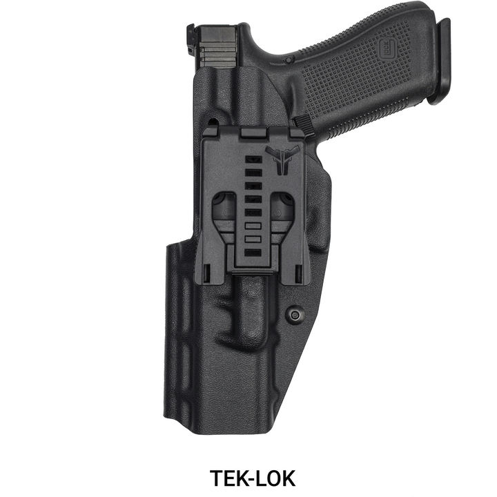 C&G TRINITY holster mounting-attachment animation, showing a rear view with a Tek-Lok belt mount.