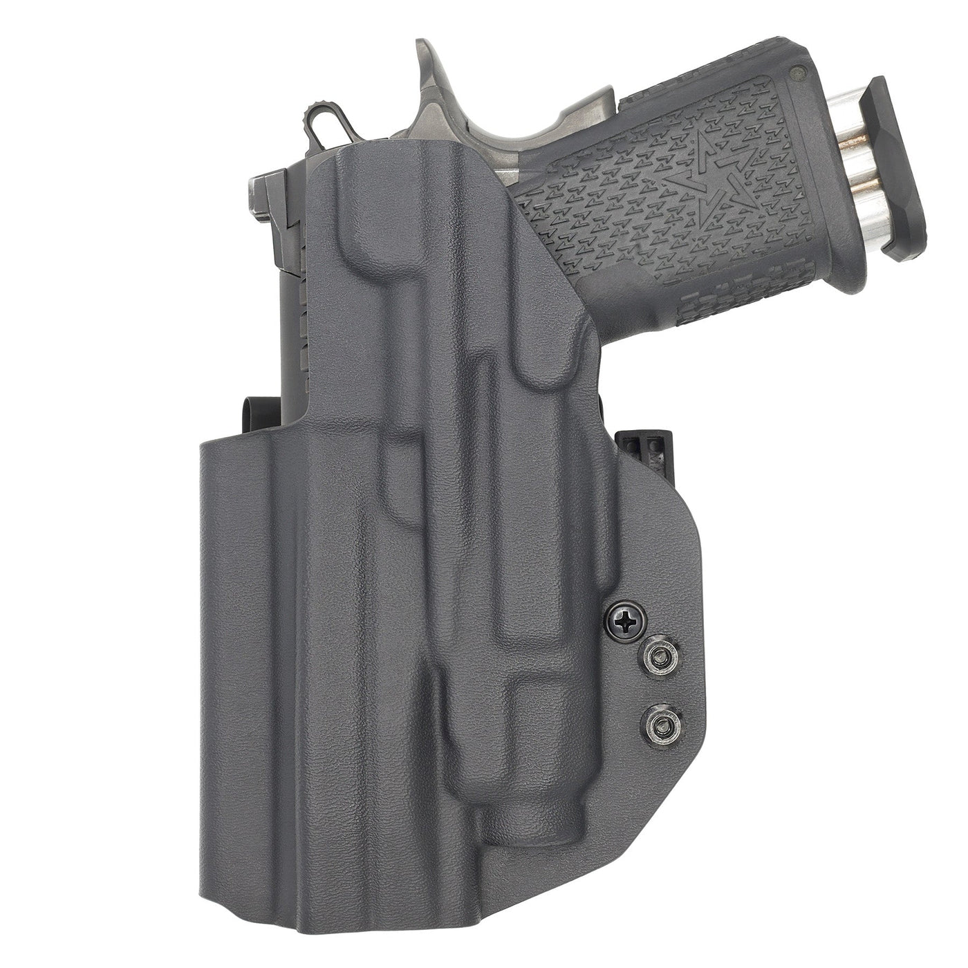 C&G Holsters Quickship IWB ALPHA UPGRADE Tactical 1911 DS Prodigy Streamlight TLR7/a in holstered position back view