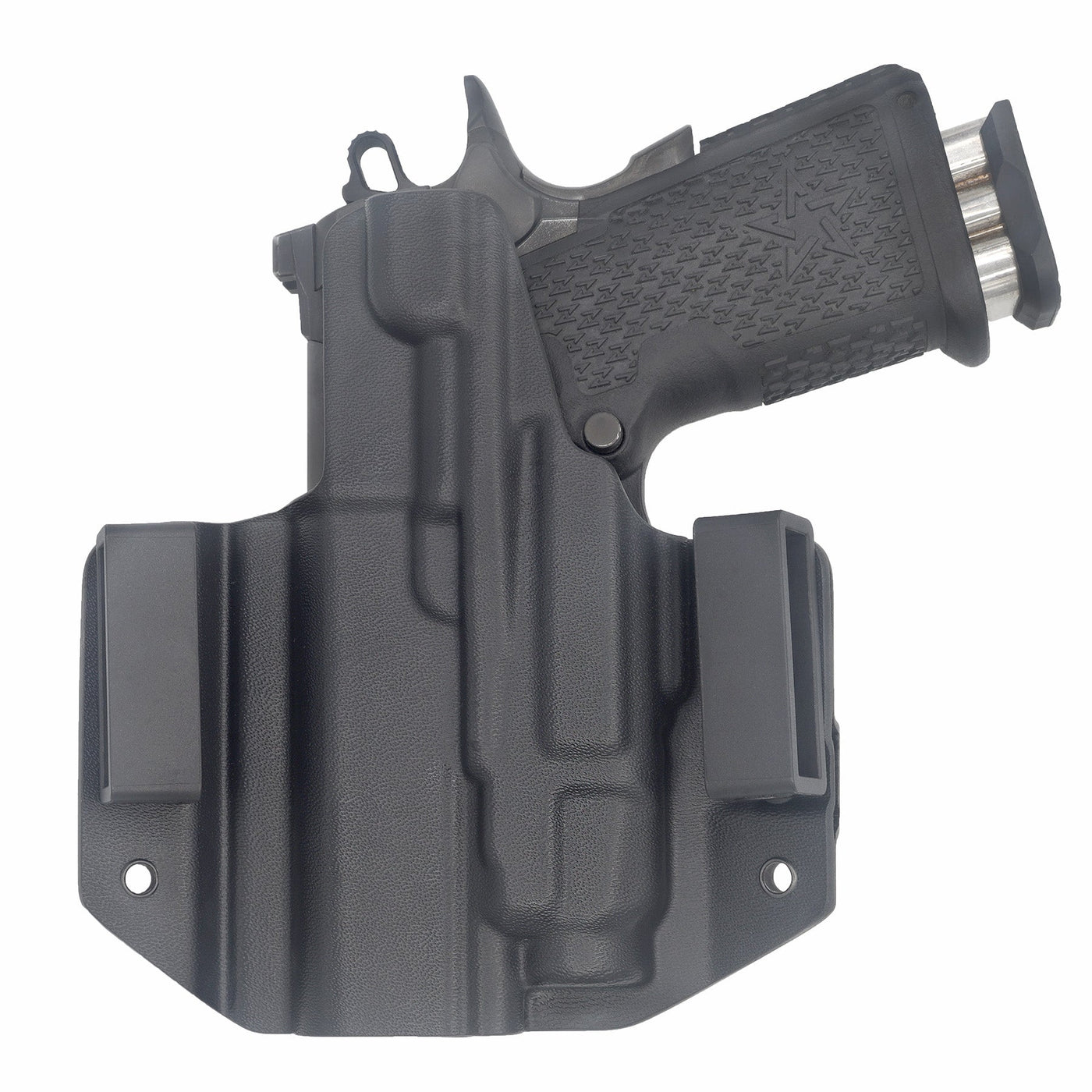 C&G Holsters custom OWB Tactical 1911 DS Prodigy Streamlight TLR7/a in holstered position back view