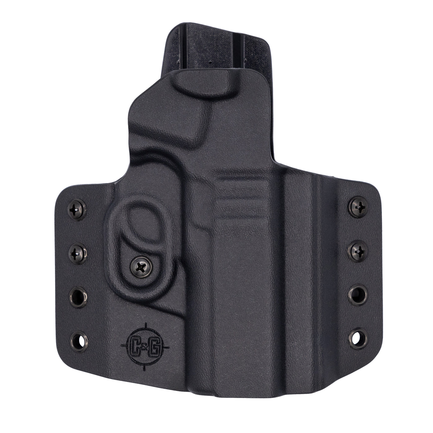 Shown is a quickship C&G Holster Covert series outside the waistband holster for a Springfield Armory EMP.