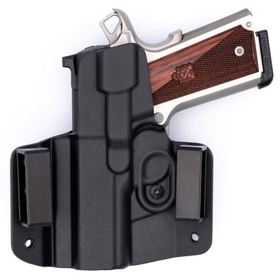 Shown is a custom C&G Holster Covert series outside the waistband holster for a Springfield Armory EMP.