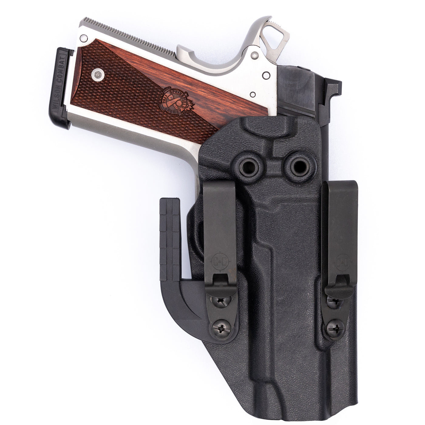 Shown is a custom C&G Holster Alpha series inside the waistband holster for a Springfield Armory EMP.