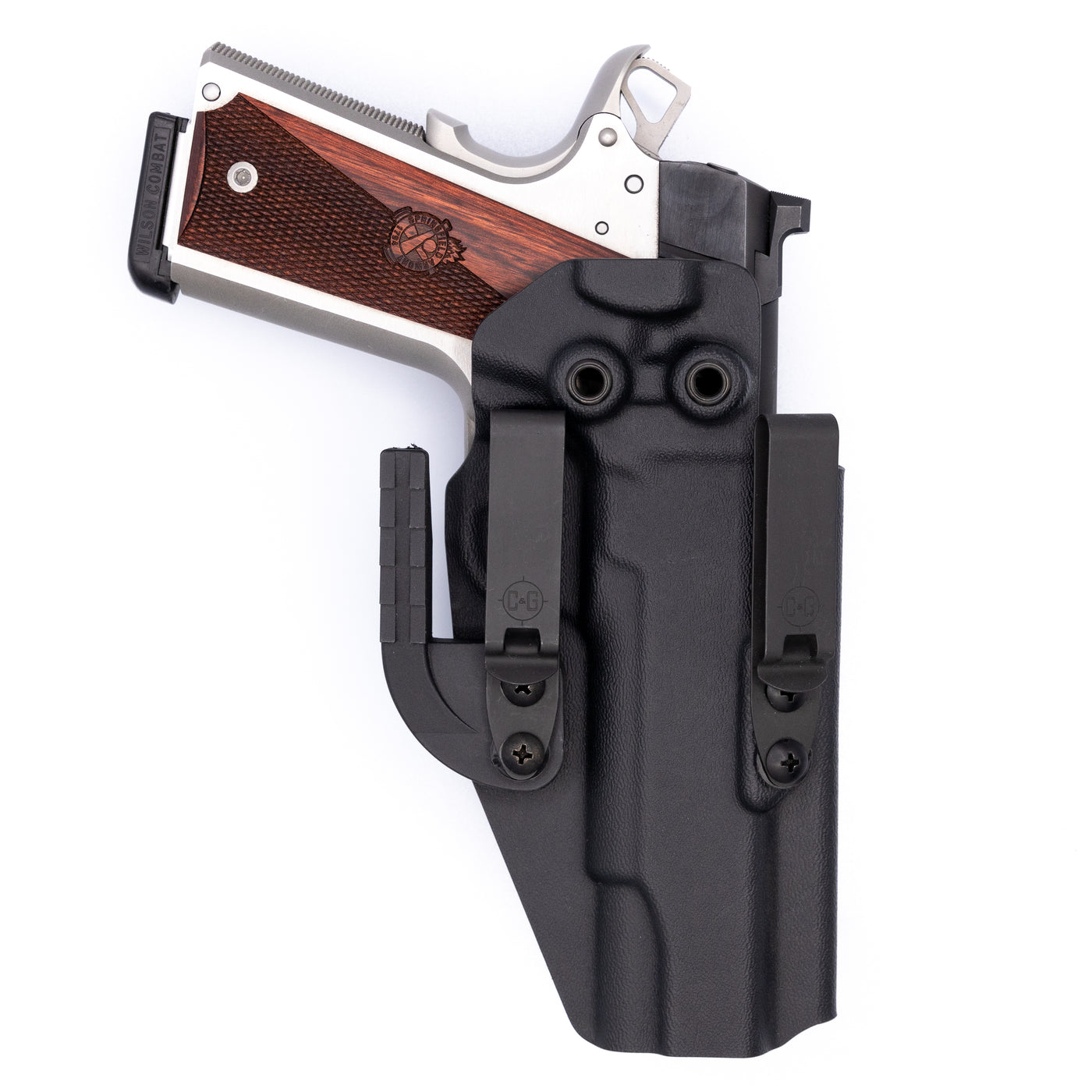 Shown is a quickship C&G Holsters Alpha IWB inside the waistband Holster for the Kimber Raptor 1911.
