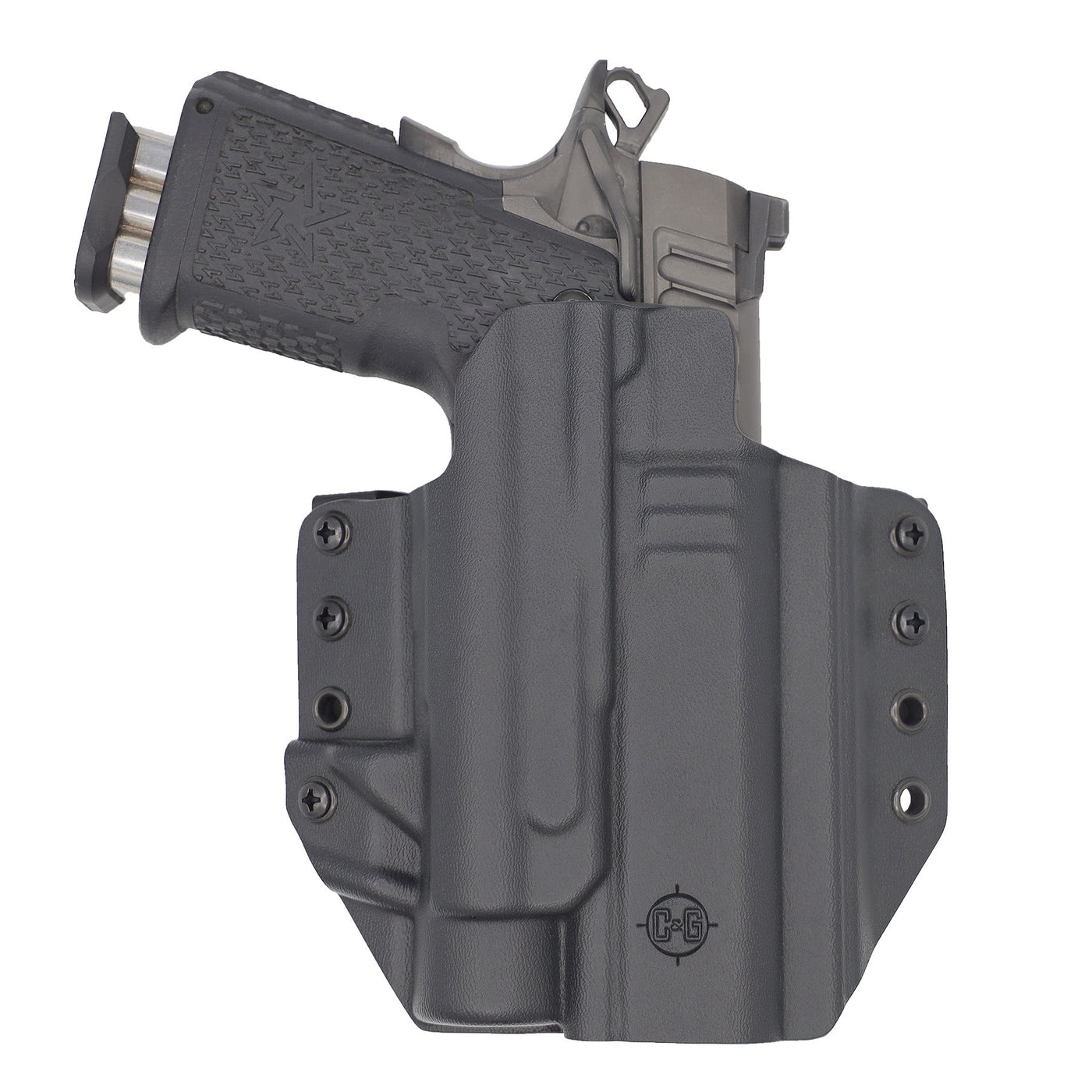 C&G Holsters Quickship OWB Tactical 1911 DS Prodigy Streamlight TLR1 in holstered position