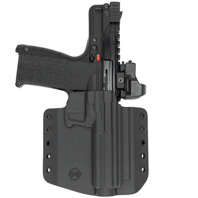 This is the C&G Holsters Kel-tec CP33 outside the waistband holster in right hand, black and with the gun. 