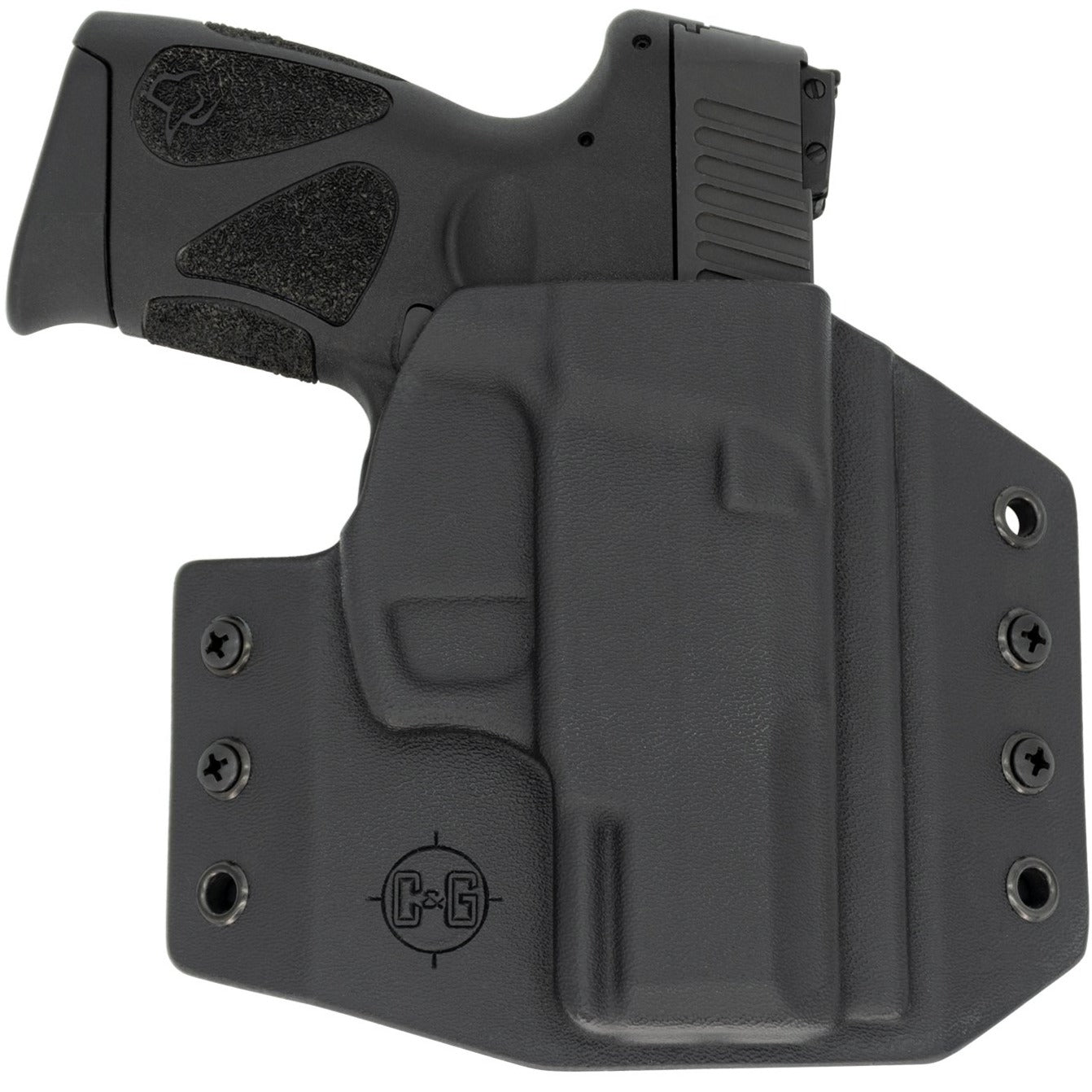 This is the C&G Holsters outside the waistband Covert series for the Taurus PT111 Millennium G2C in right hand, black and gun.