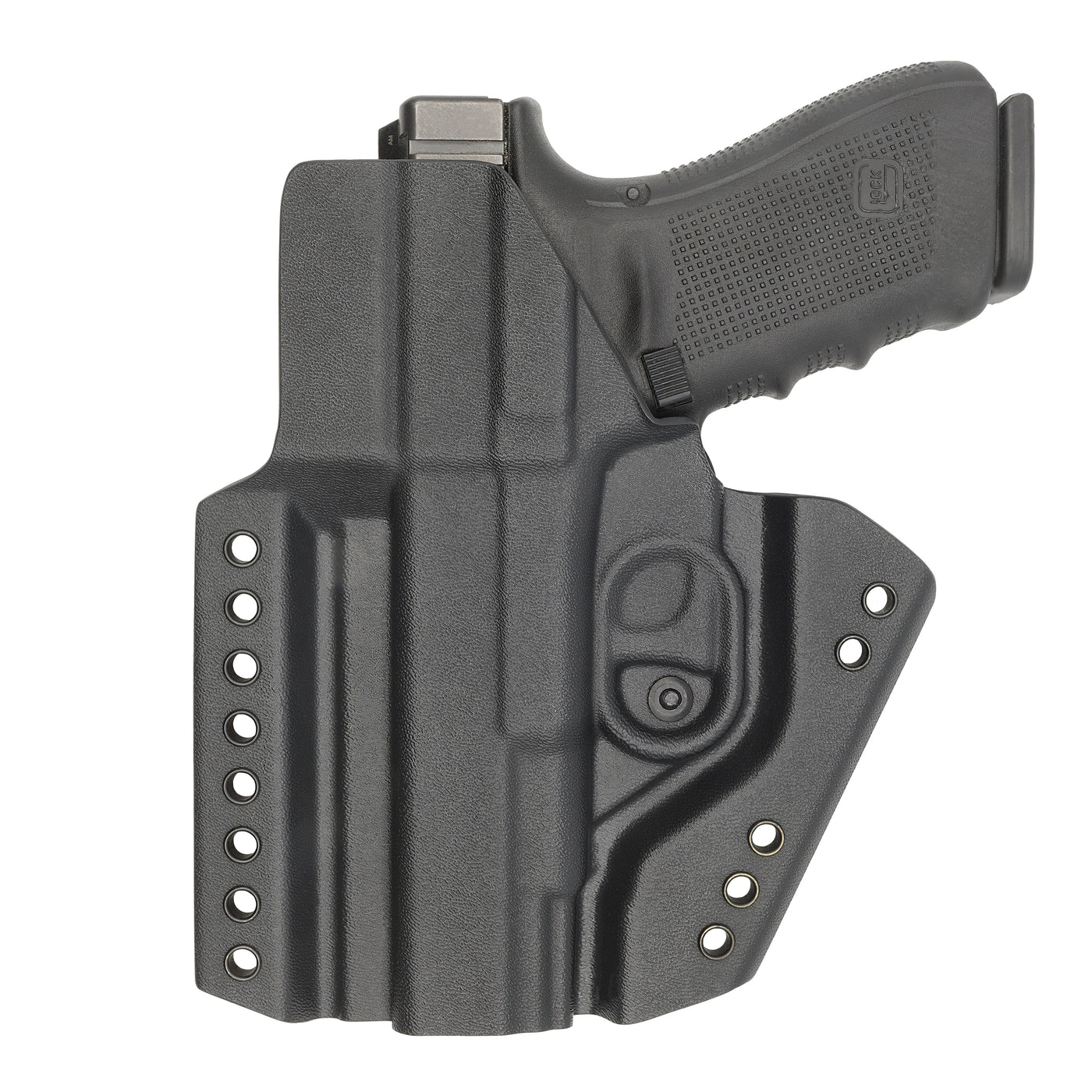 C&G Holsters quickship chest mounted system Glock 17/19 holstered back view