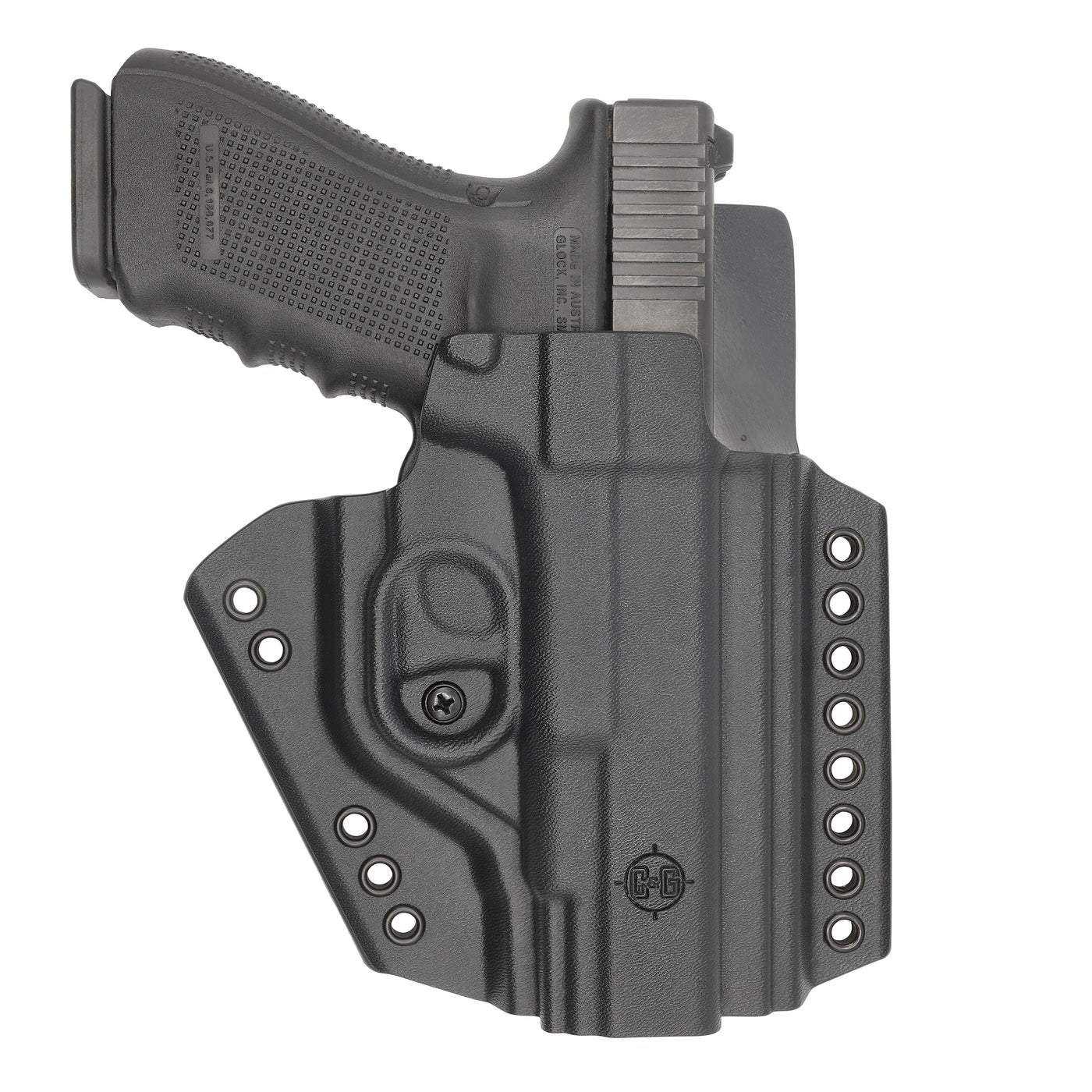 C&G Holsters custom chest mounted system Glock 17/19 holstered