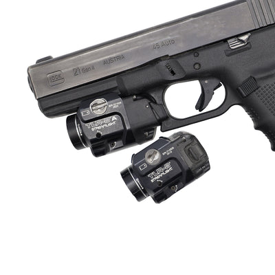 Glock 21 firearm with streamlight TLR8 weapon light