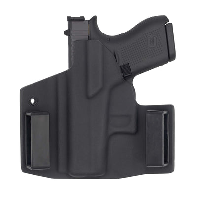 This is the custom C&G Holsters OWB Outside the waistband Holster for the Glock 42 holstered rear view