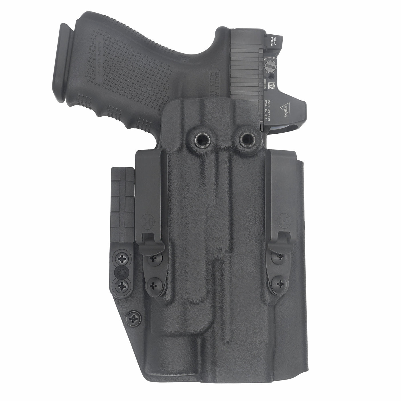 C&G Holsters Custom IWB Tactical ALPHA UPGRADE ZEV OZ9/c Streamlight TLR1 in holstered position