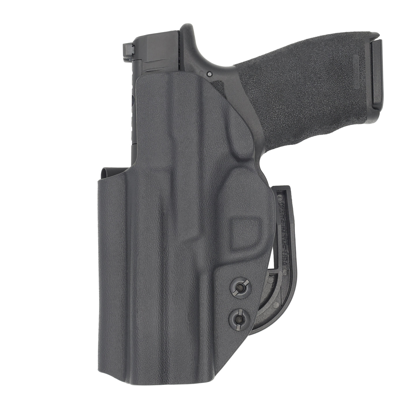 C&G Holsters quickship IWB ALPHA UPGRADE Covert Springfield Hellcat PRO in holstered position back view