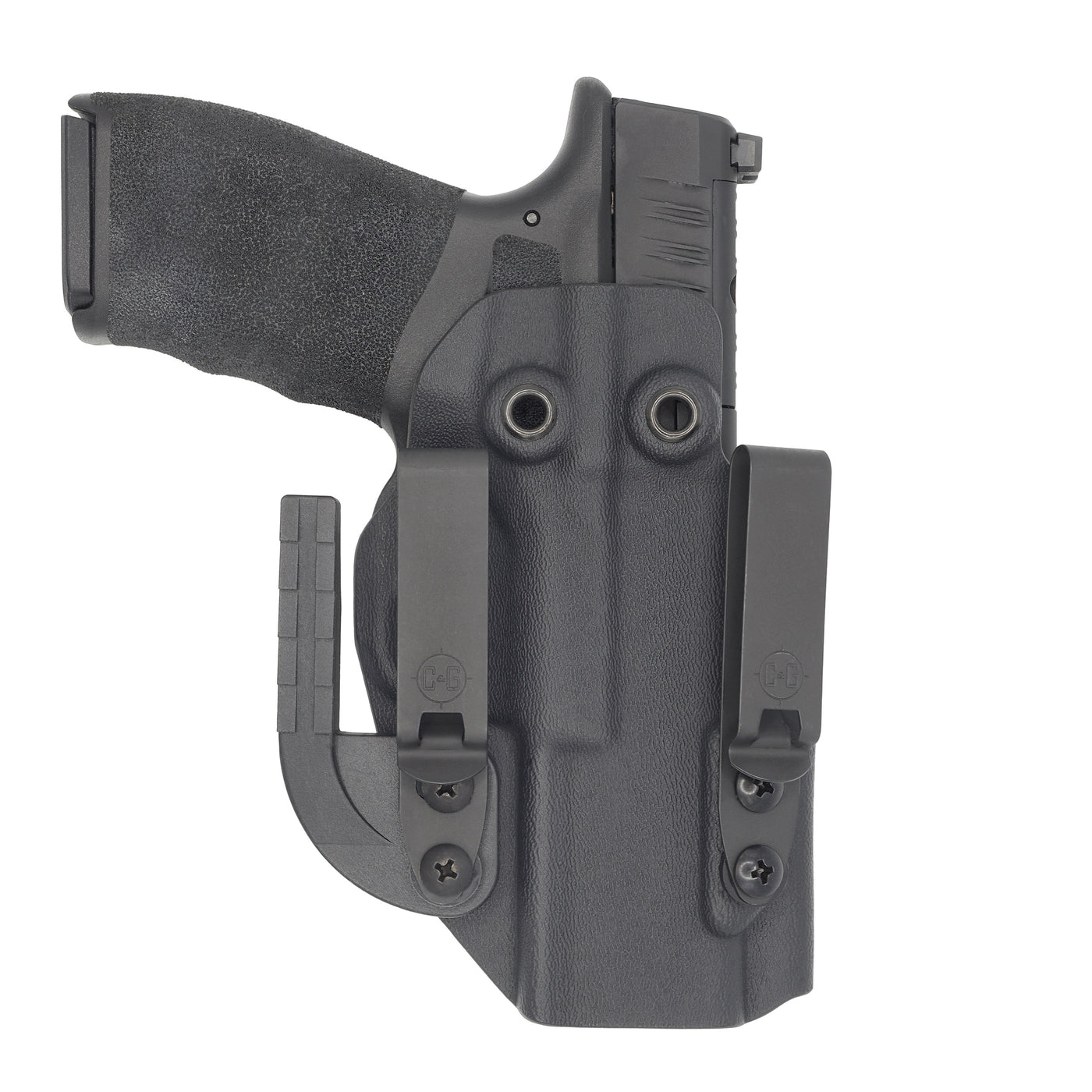 C&G Holsters custom IWB ALPHA UPGRADE Covert Springfield Hellcat PRO in holstered position