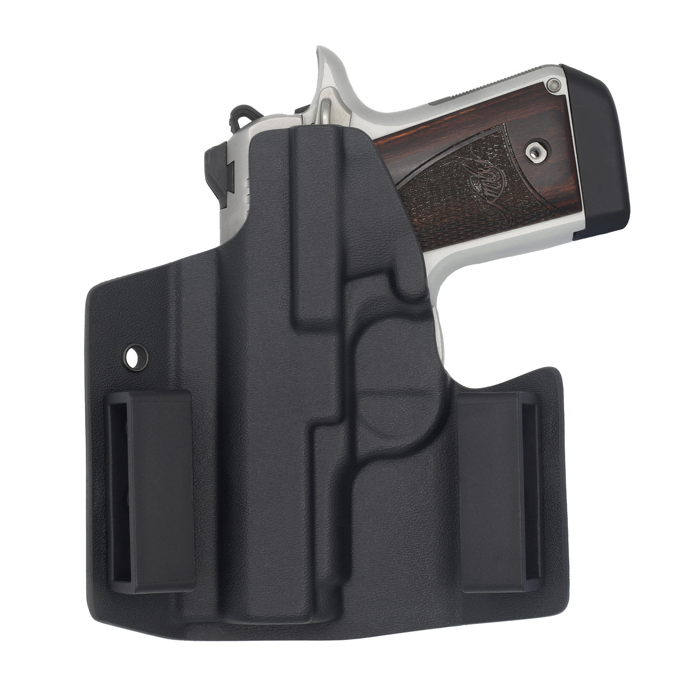 This is the back of a custom C&G Holsters OWB Outside the waistband Holster for the Kimber Micro 9.