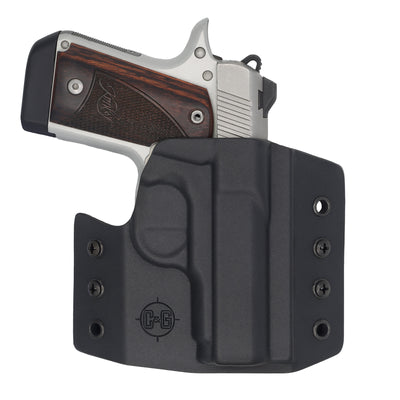 This is the front of a custom C&G Holsters OWB Outside the waistband Holster for the Kimber Micro 9.