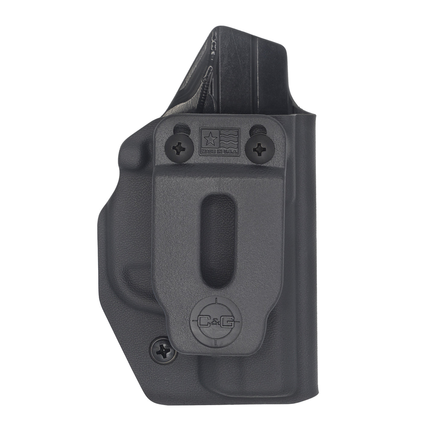 C&G Holsters quick ship Covert IWB kydex holster for LCPII in black front view without gun