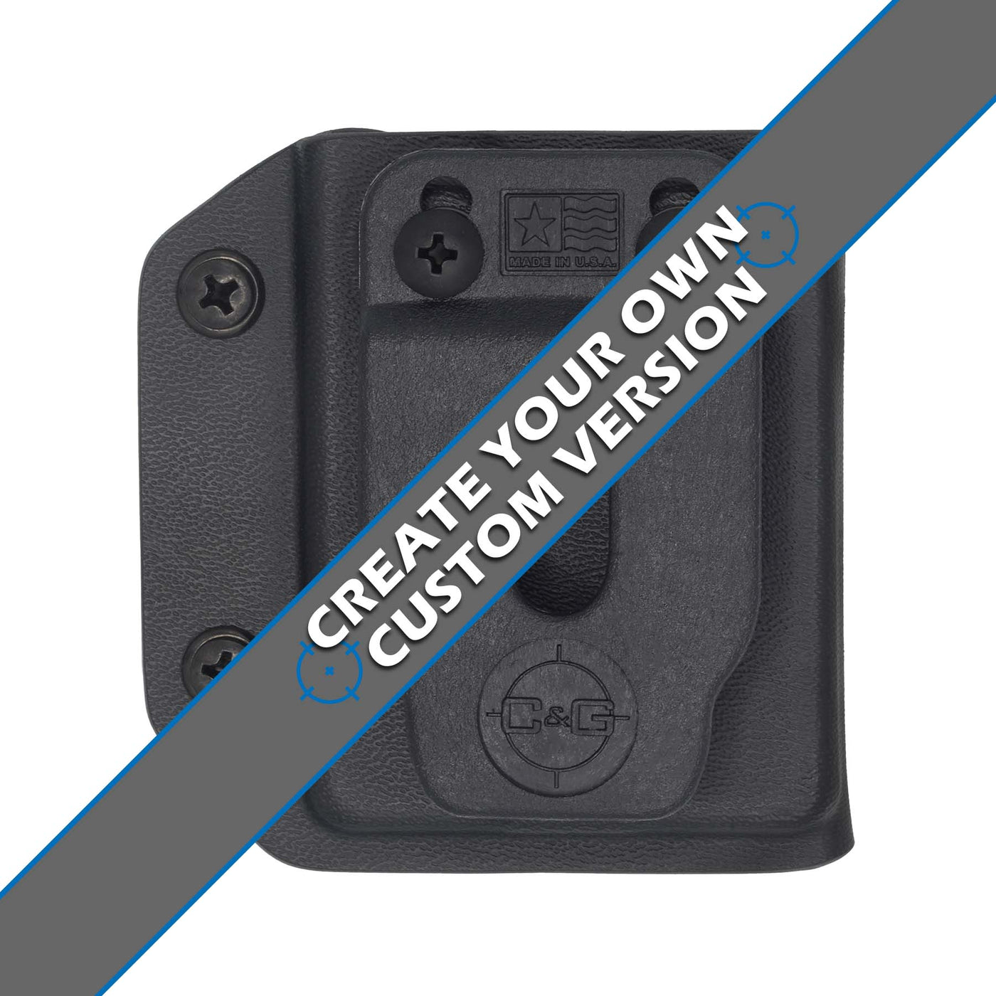 Shown is a custom C&G Holsters universal holster for the Trailblazer LifeCard.