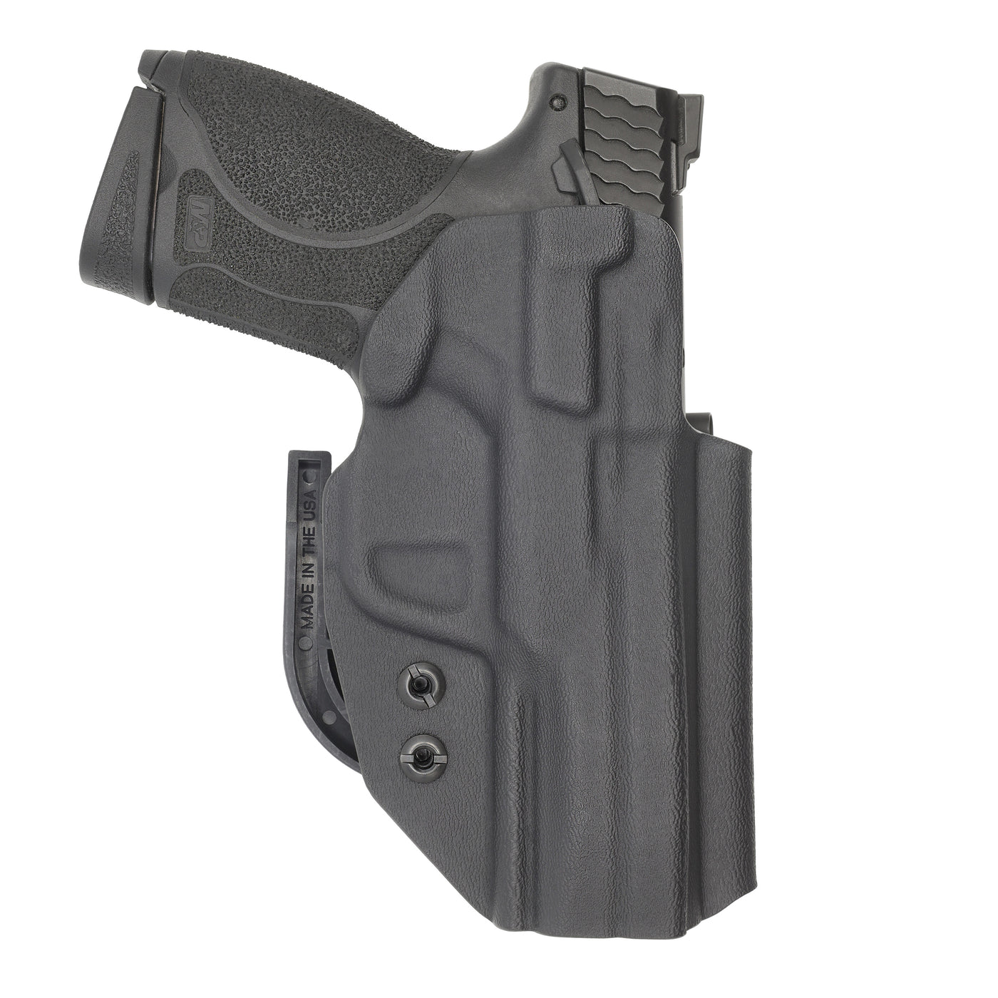 C&G Holsters custom IWB ALPHA UPGRADE Covert M&P 10/45 4" LEFT HAND in holstered position back view