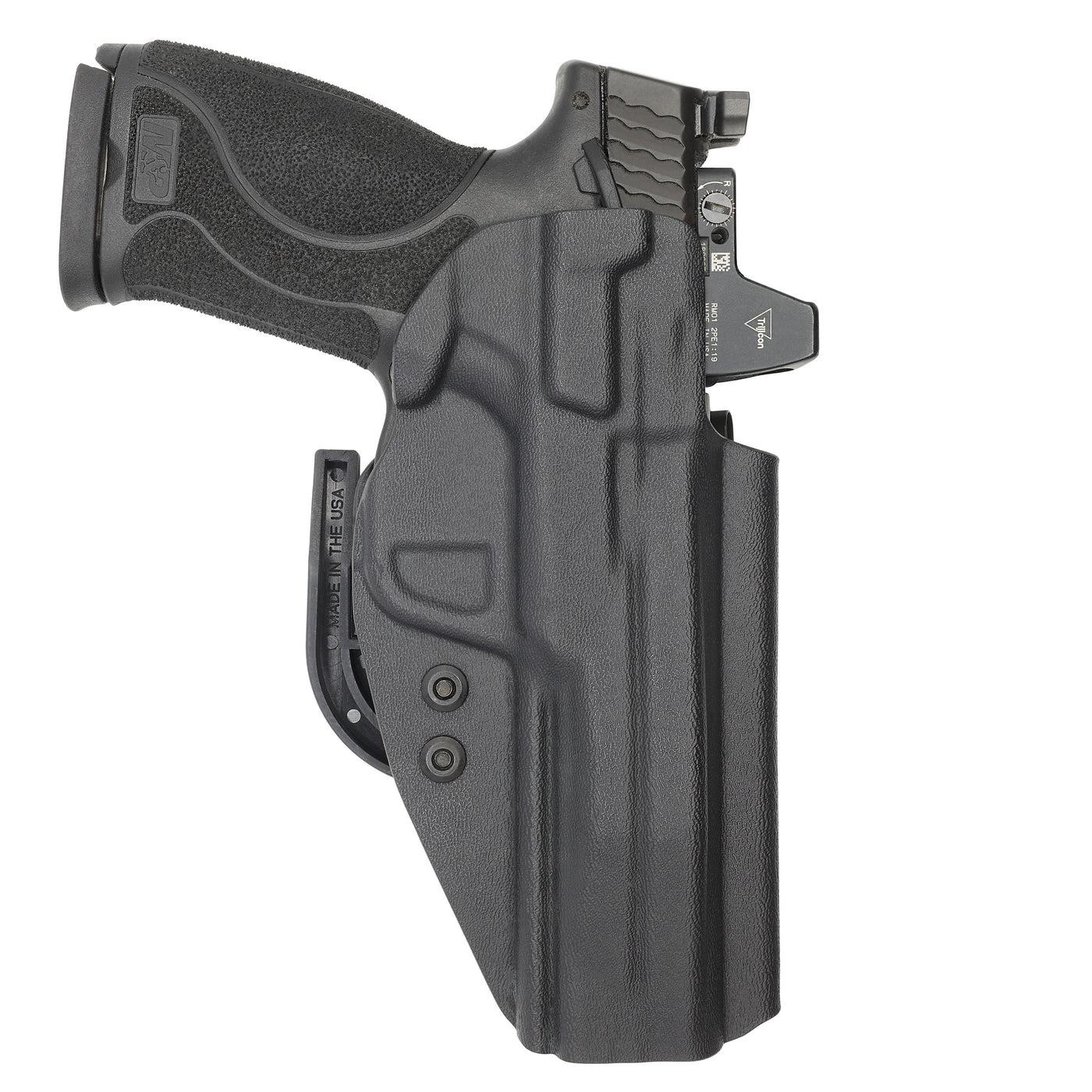 C&G Holsters quickship IWB ALPHA UPGRADE Covert M&P 10/45 5" LEFT HAND in holstered position back view