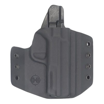 This is a C&G Holsters Covert series Smith & Wesson M&P Shield 380EZ Outside the wasitband holster without the firearm showing a front view.