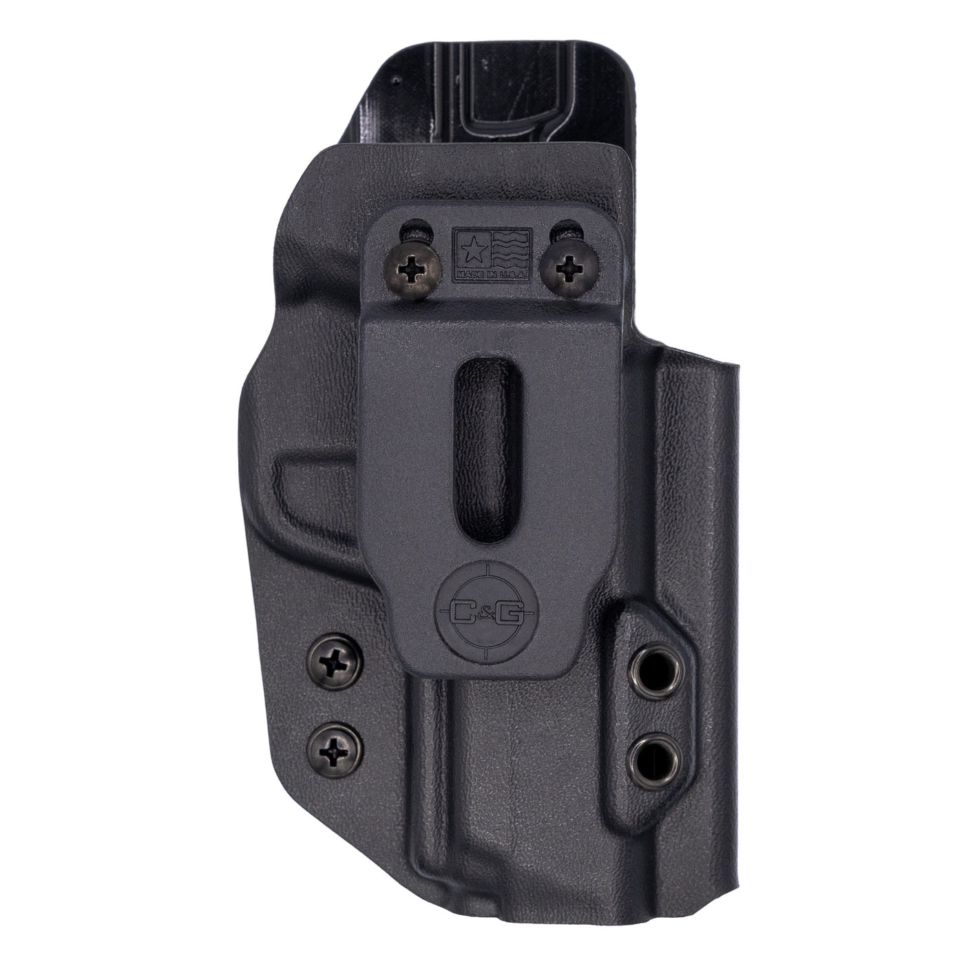 This is a C&G Holsters Covert series Inside the Waistband Smith & Wesson M&P Shield 9EZ without the firearm showing a front view.