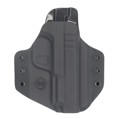 This is a C&G Holsters Covert series Outside the Waistband Smith & Wesson M&P Shield 9EZ without the firearm showing a front view.