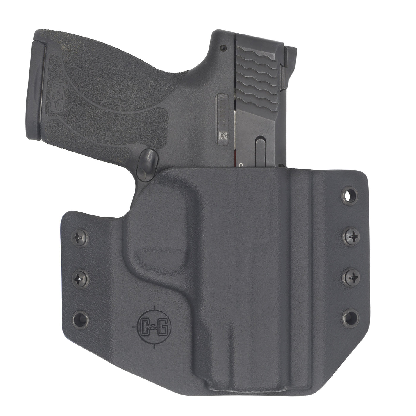 C&G Holsters quick ship Covert OWB kydex holster for Smith & Wesson M&P Shield 45 in black holstered