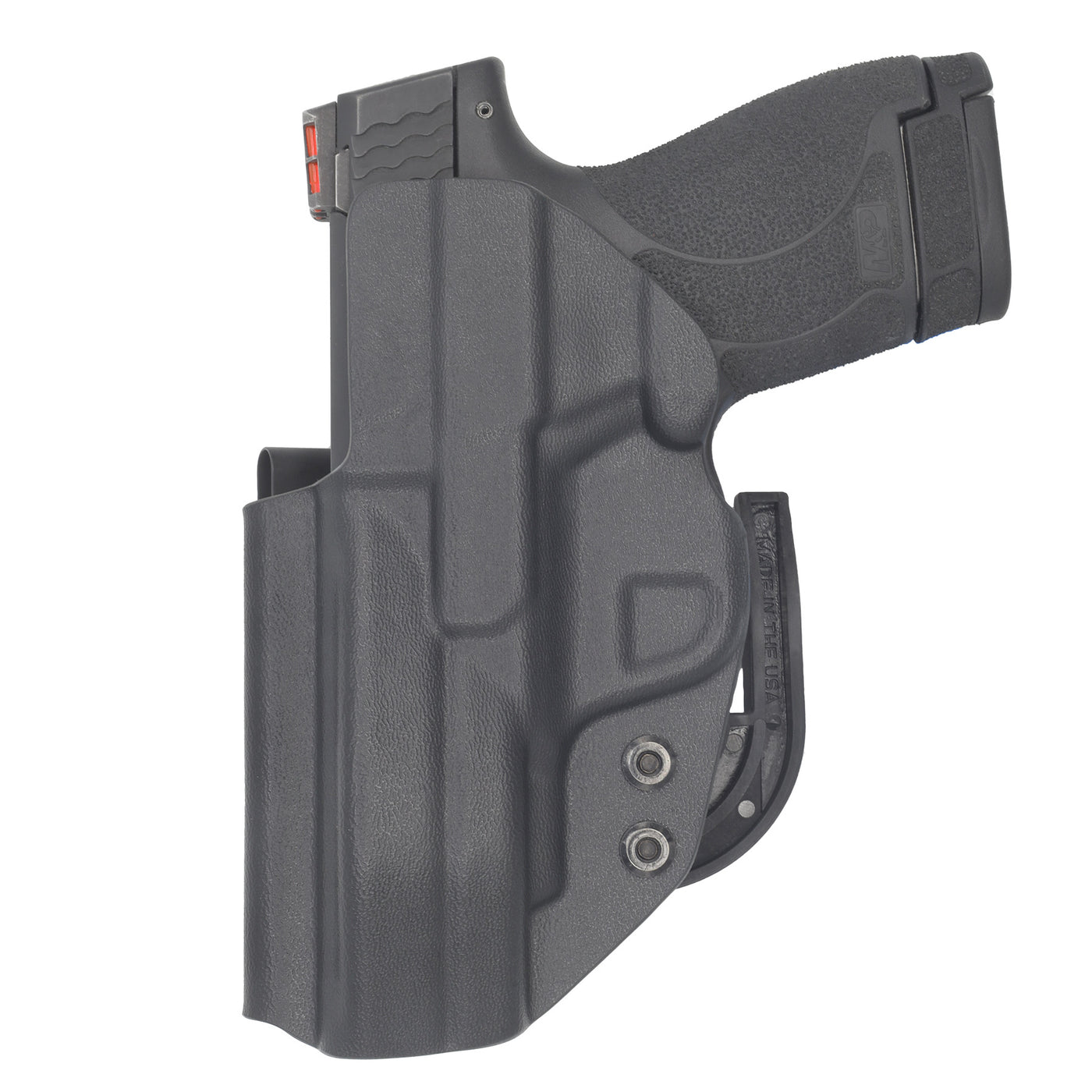 C&G Holsters custom Alpha IWB kydex holster for Smith & Wesson M&P Shield 9/40 in holstered position rear view