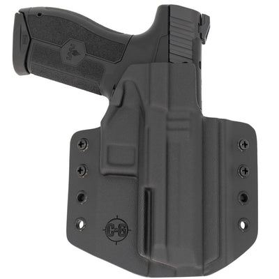 This is a custom C&G Holsters Covert Series Outside the waistband holster for an IWI Masada 9mm firearm showing the front with the pistol. 