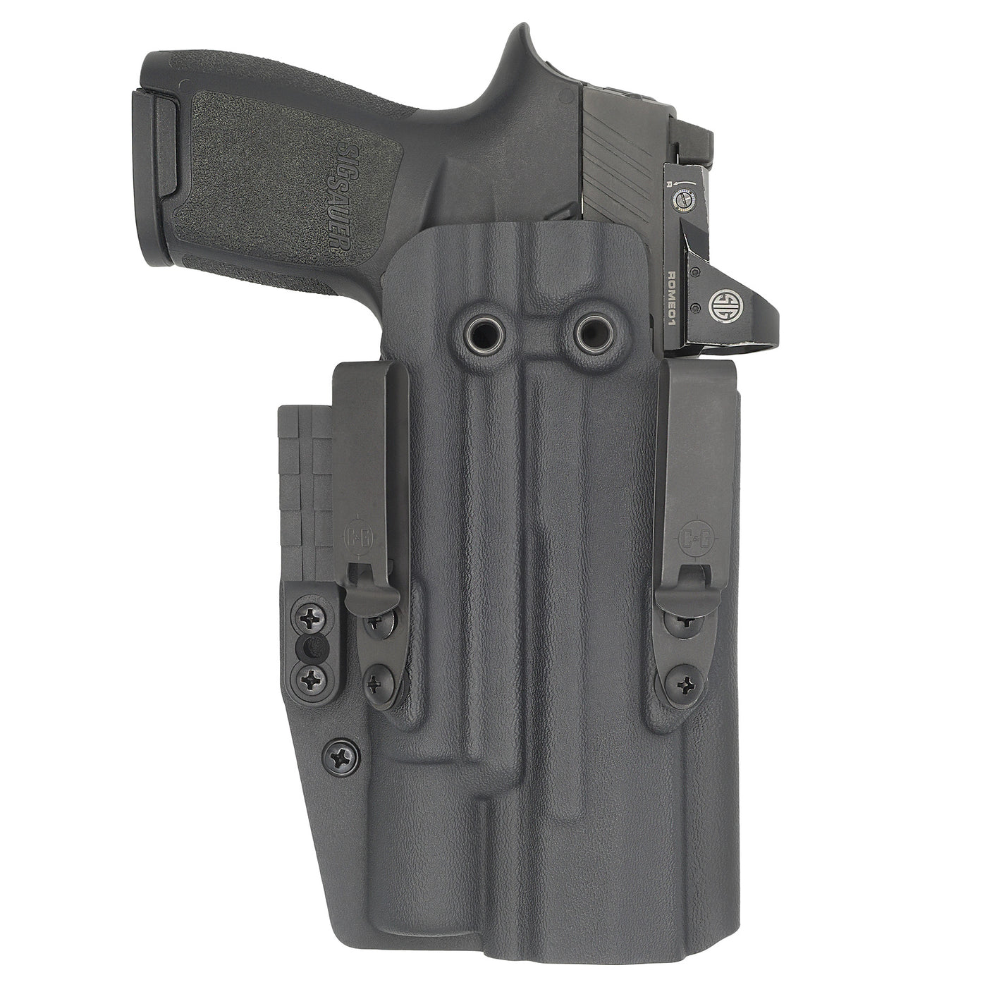 C&G Holsters custom IWB ALPHA UPGRADE Tactical SIG P320/c Surefire X300 in holstered position