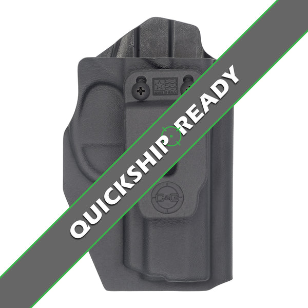 C&G Holsters quick ship Covert IWB kydex holster for Sig P320sc in black front view with overlay