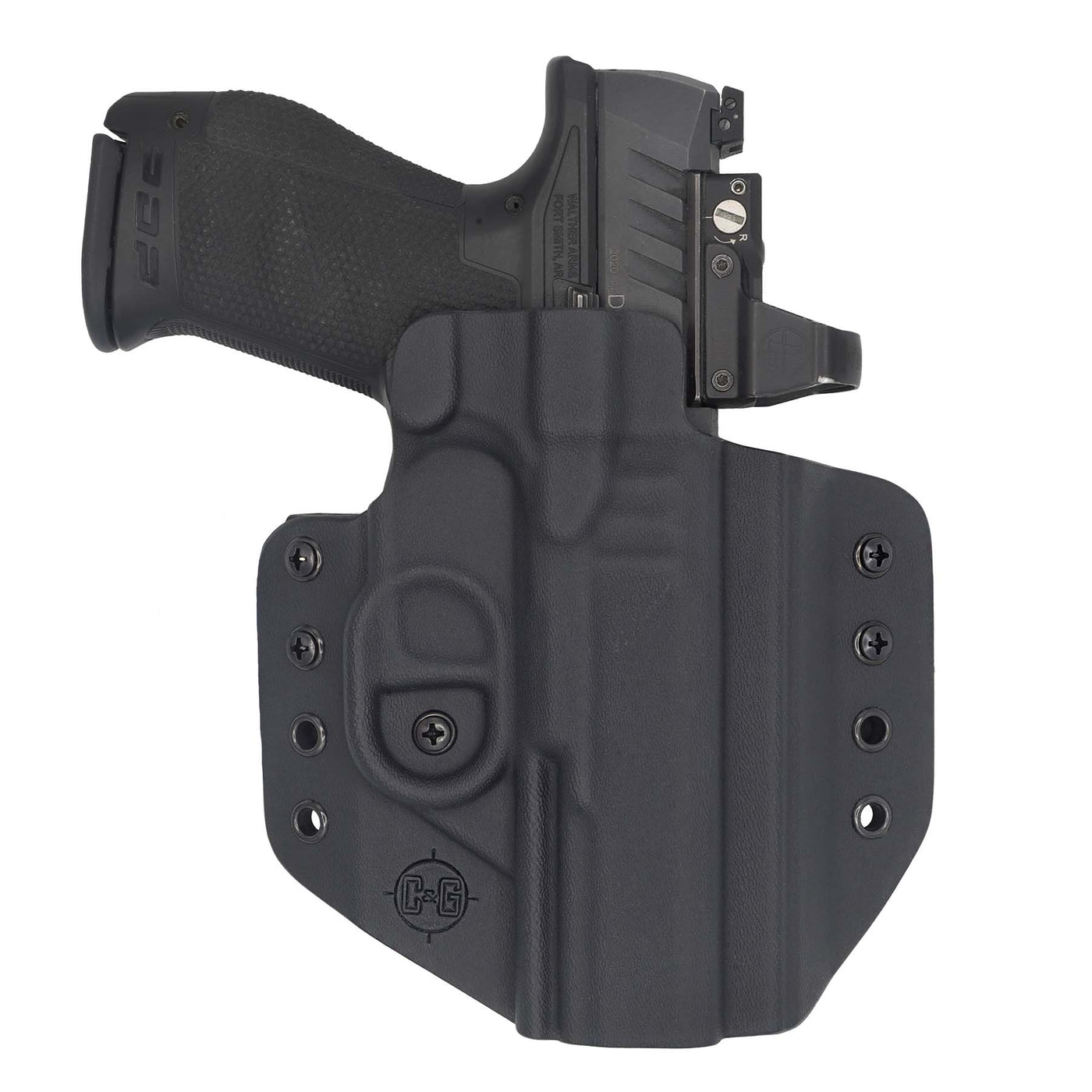Walther PDP 4.5 inch with Leopold Delta Point red dot OWB holster by C&G Holsters holstered