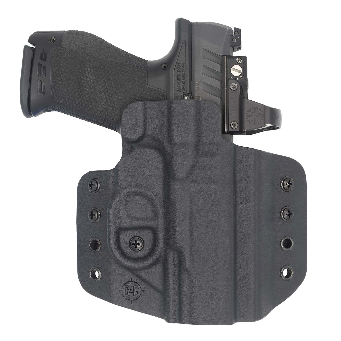 Walther PDP 4 inch with Leopold Delta Point red dot OWB holster by C&G Holsters holstered