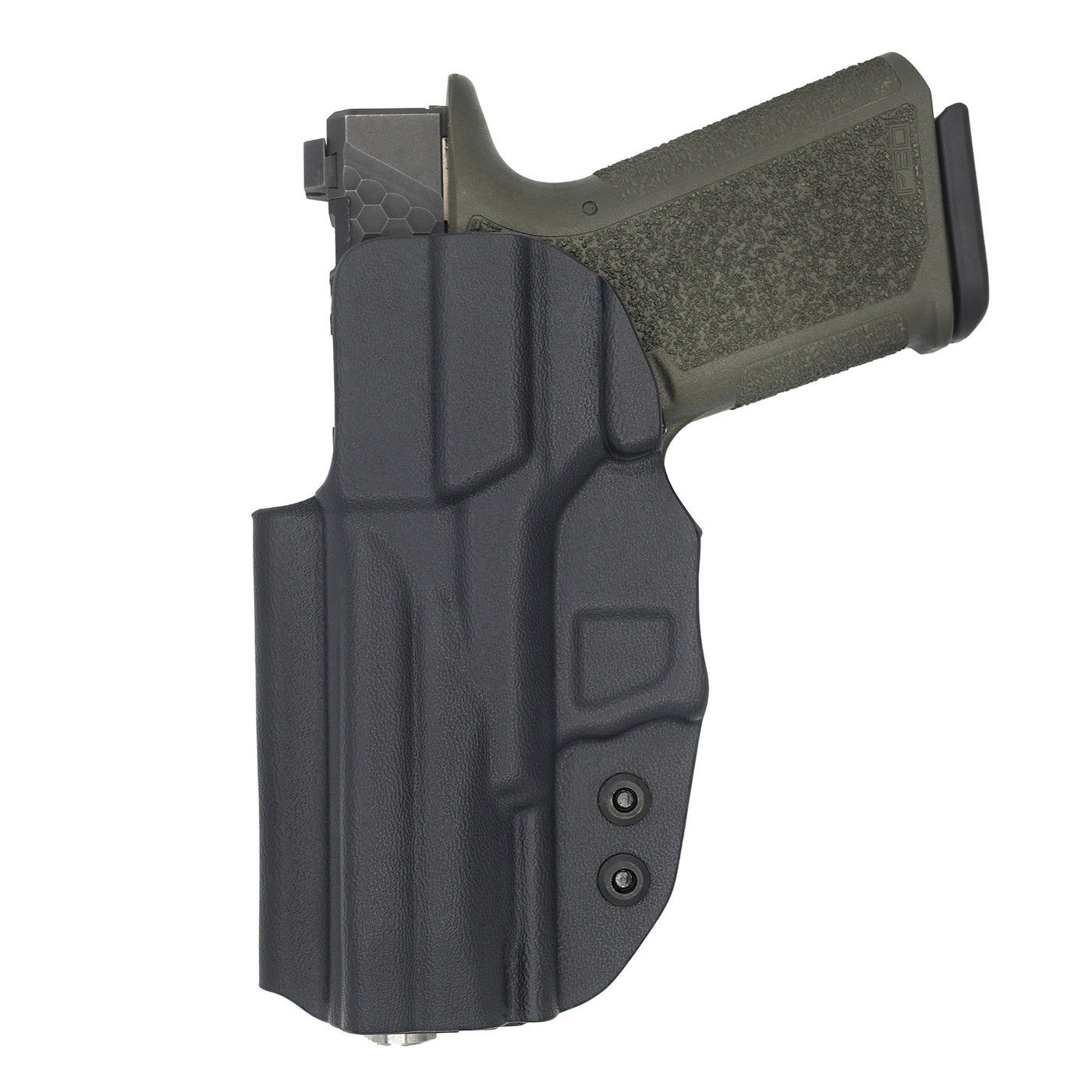 This is the rear of the quickship C&G Holsters inside the waistband holster for the Poly80 PF940c in holstered position