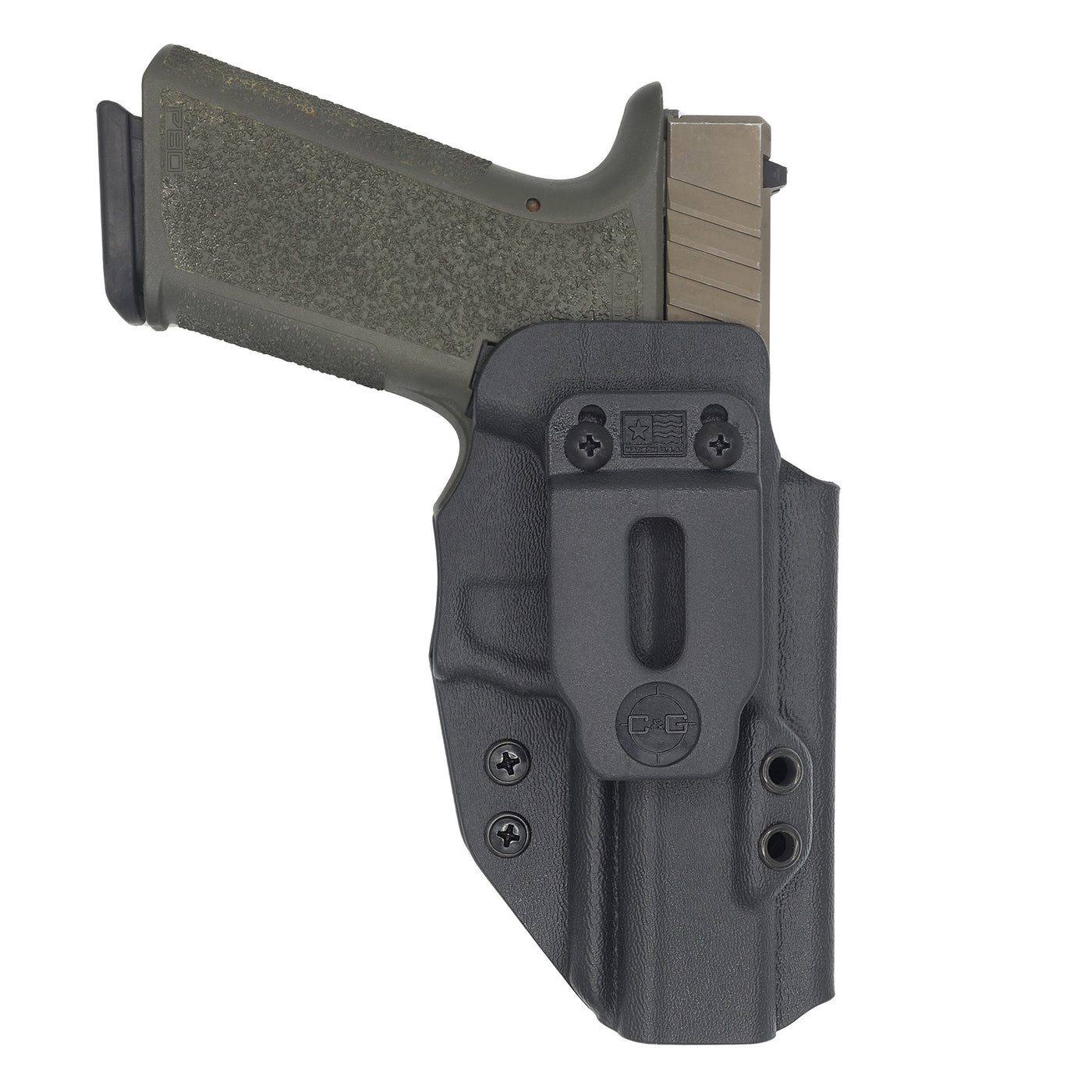 Shown is the quickship C&G Holsters inside the waistband holster for the Poly80 PF940c.
