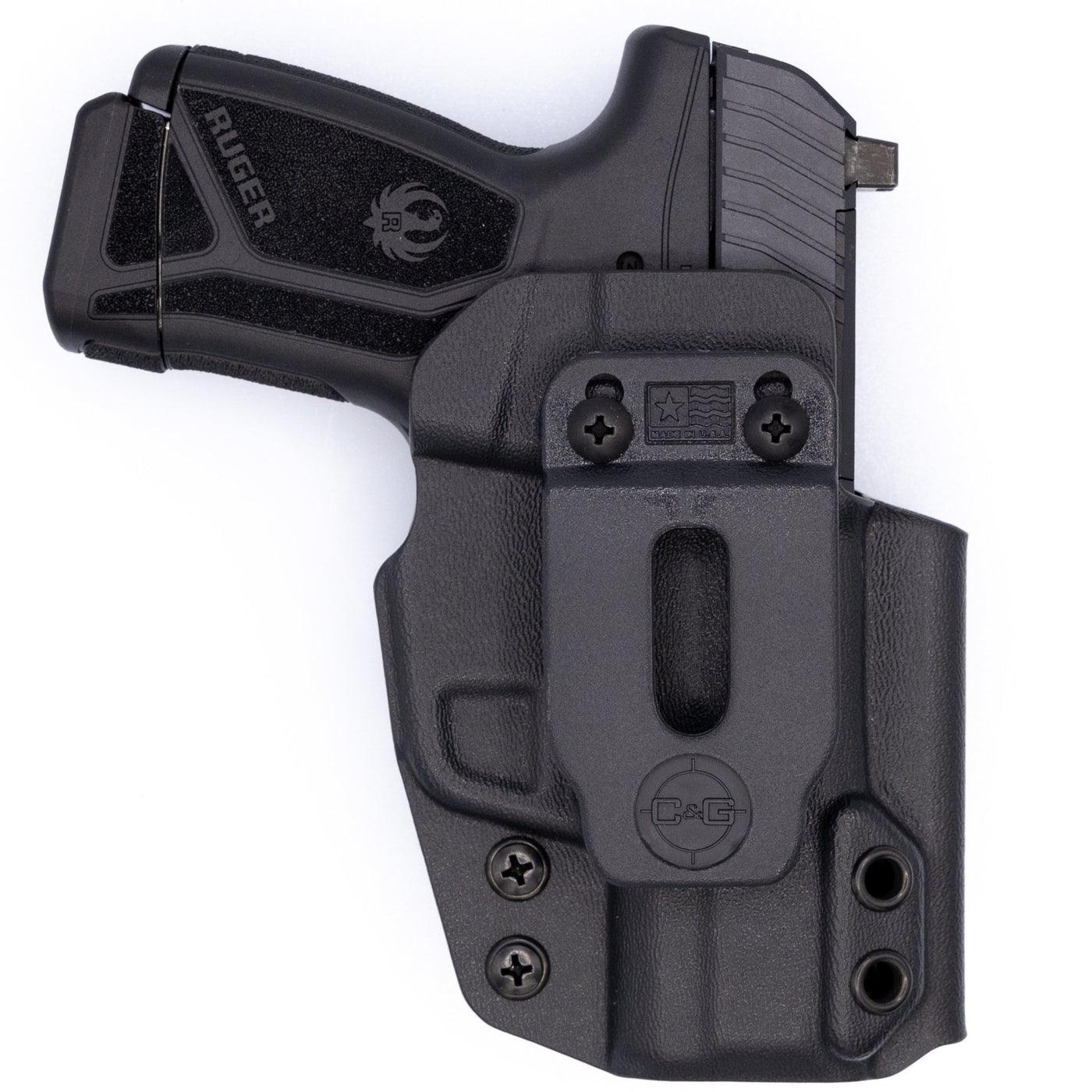 Shown is the custom C&G Holsters IWB inside the waistband Holster for the Ruger MAX-9.