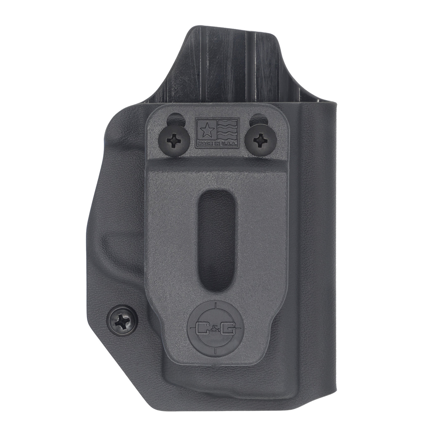 C&G Holsters custom Covert IWB kydex holster for Smith & Wesson Bodyguard 380 in black front view without gun