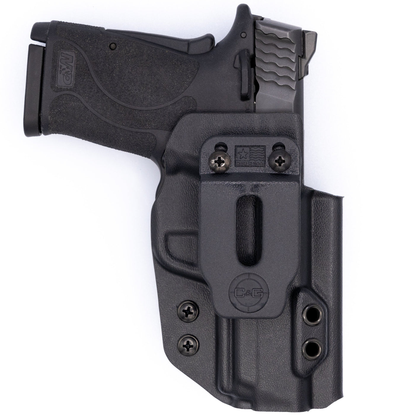 This is a C&G Holsters Covert series Inside the Waistband Smith & Wesson M&P Shield 9EZ with the firearm showing a front view.
