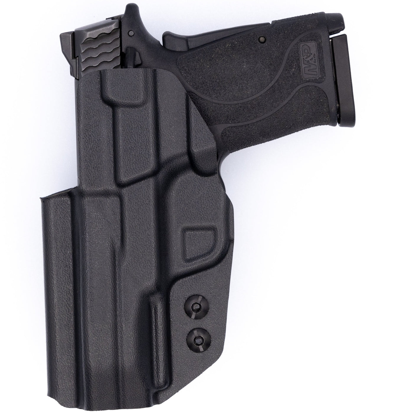 This is the custom C&G Holsters Covert series Inside the Waistband holster for the Smith & Wesson M&P Shield 9EZ showing a rear view.