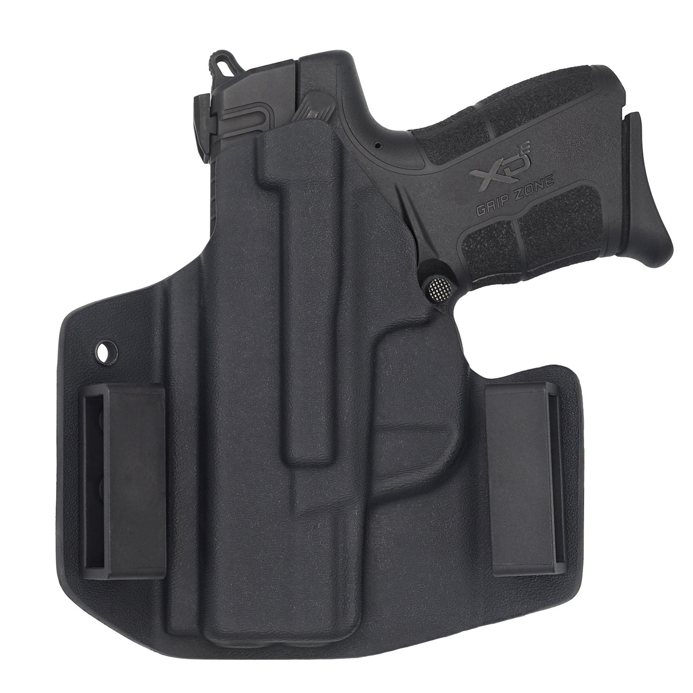 C&G Holsters custom OWB Covert Springfield XDe 3.3" in holstered position back view