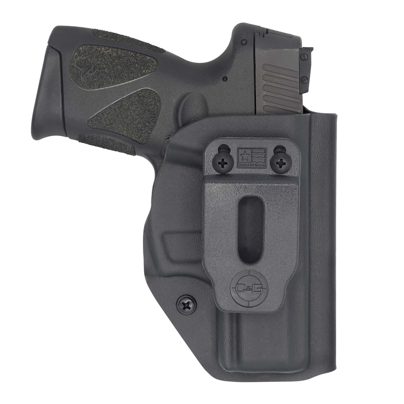 C&G Holsters IWB inside the waistband Holster for the Taurus G2C in the holstered position.