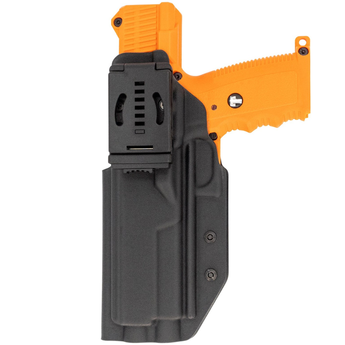 This is the rear of the C&G Holsters oustide the waistband holster for the Tippman TiPX and Misson Less Lethal TRP. 