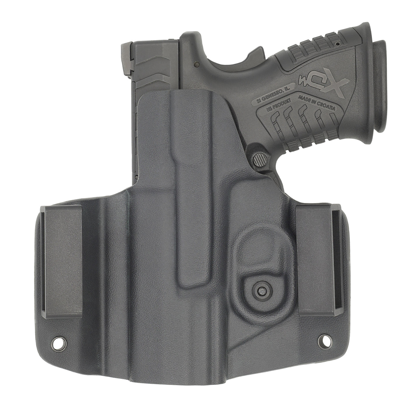 C&G Holsters Quickship OWB covert Springfield XDM Elite 3.8" OSP in holstered position back view