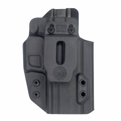 This is the front of the C&G Holsters Inside the waistband Covert series holster for the Springfield XDm Elite OSP Dragonfly 3.6" in right hand and black.